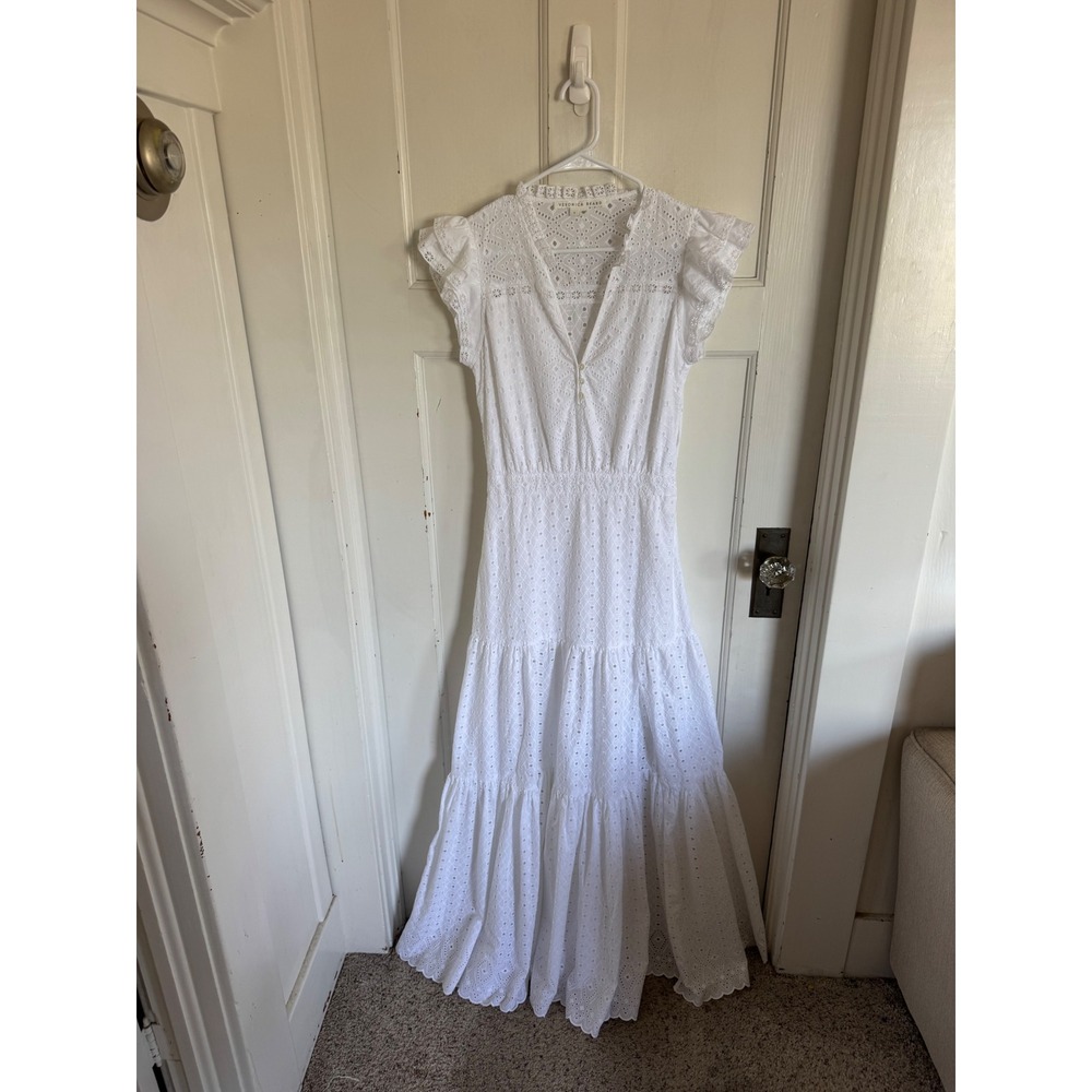 Veronica Beard Satori white flutter sleeve eyelet cotton maxi dress size 4 - Picture 2 of 11
